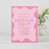 Rosa gürtelrotes, modernes gewelltes Retro Einladung (Stehend Vorderseite)