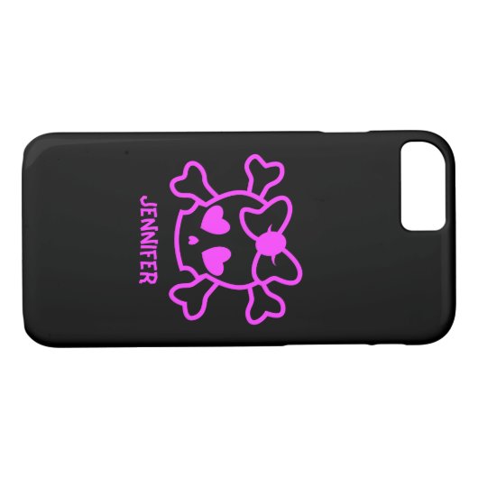 Rosa gürtiger Emoskull mit Bogen Case-Mate iPhone Hülle (Rückseite (Horizontal))
