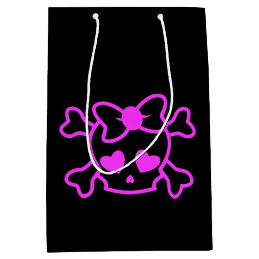 Rosa gürtiger Emoskull mit Bugjugendmädchen schwar Mittlere Geschenktüte (Vorderseite)