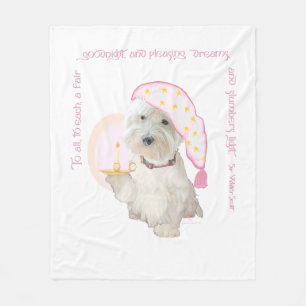 Rosa Gute-Nacht Westie mit Kerze Fleecedecke