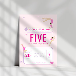 Rosa Gymnastik Geburtstagsparty Einladung