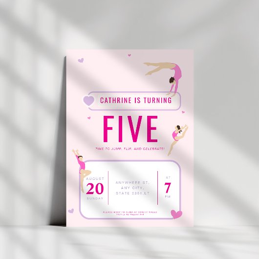 Rosa Gymnastik Geburtstagsparty Einladung