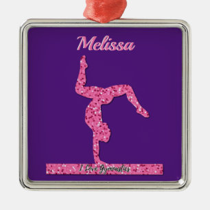 Rosa Gymnastik Girl Sparkle Balancebar Ornament Aus Metall