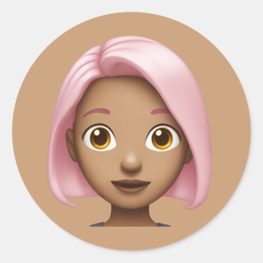 Rosa-Haar Avatar Emoji Runder Aufkleber (Vorderseite)