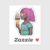Rosa Haar Girl Holding a Ice Cone Aufkleber (Blatt)