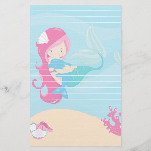 Rosa Haar Meerjungfrau mit Porpos Briefpapier (Vorderseite)