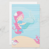 Rosa Haar Meerjungfrau mit Porpos Briefpapier (Vorne/Hinten)