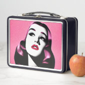 Rosa Haar Retro Frau Metall Brotdose (Beispiel)