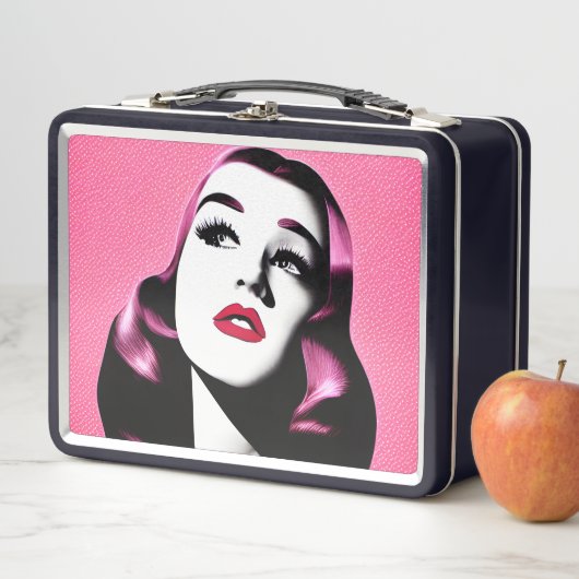 Rosa Haar Retro Frau Metall Brotdose (Beispiel)