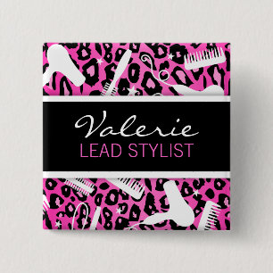 Rosa Haar-Salon-Namen-Abzeichen des Button