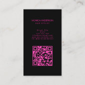 Rosa Haar Script Stylist Schere QR Code Busi Visitenkarte (Rückseite)