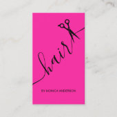 Rosa Haar Script Stylist Schere QR Code Busi Visitenkarte (Vorderseite)