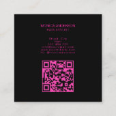 Rosa Haar Script Stylist Schere QR-Code Quadratische Visitenkarte (Rückseite)