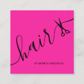 Rosa Haar Script Stylist Schere QR-Code Quadratische Visitenkarte (Vorderseite)