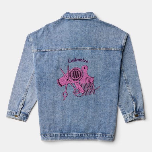 Rosa-Haar-Stylist-Logo Jeansjacke (Rückseite)