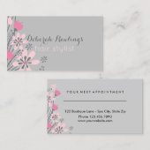 Rosa Haar-Stylist-mit Blumenverabredung des Grau-| Terminkarte (Vorne/Hinten)