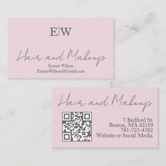 Rosa Haar- und Schönheitsgeschäft QR-Code Visitenk Visitenkarte (Vorne/Hinten)
