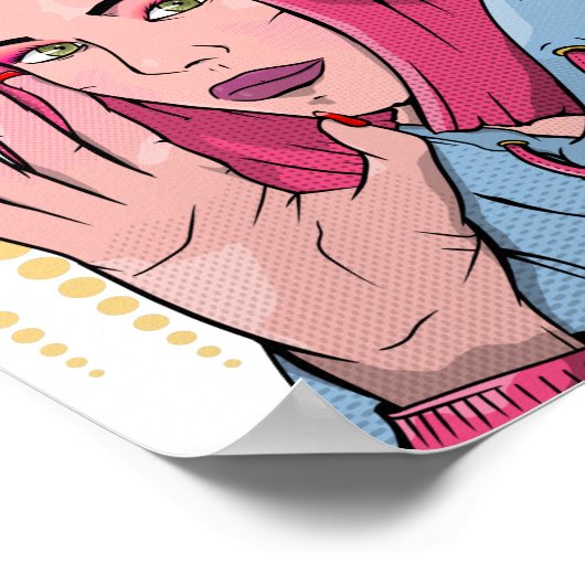 Rosa Haare Comic Buchstil Frau Poster (Ecke)