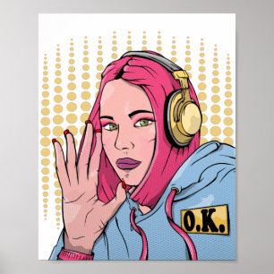 Rosa Haare Comic Buchstil Frau Poster