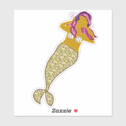 Rosa Haare, Gold Schwanz Meerjungfrau Musik hören Aufkleber (Blatt)