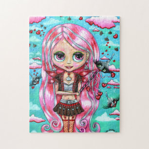 Rosa Haare Hört und Küsse Fairy Big Eyes Puzzle