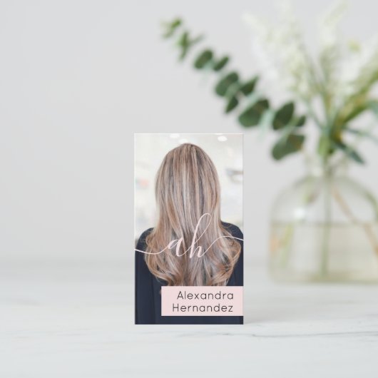 Rosa Haare Makeup Foto Monogramm Initial Qr Code Visitenkarte (Stehend Vorderseite)