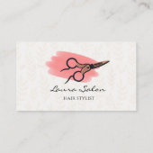 Rosa Haare Stylist mit Weißer Schere Salon Visitenkarte (Rückseite)