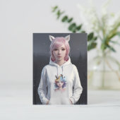 Rosa Haare und Ohren Postkarte (Stehend Vorderseite)