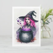 rosa Haarhexe Einladung (Stehend Vorderseite)