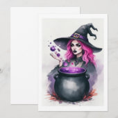 rosa Haarhexe Einladung (Vorne/Hinten)