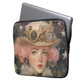 Rosa-haarige Steampunkerwachsene Frau Laptopschutzhülle (Vorderseite Links)