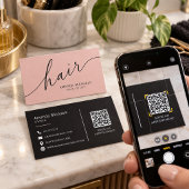Rosa Haarstylist-Script QR-Code Visitenkarte
