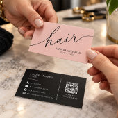 Rosa Haarstylist-Script QR-Code Visitenkarte