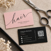 Rosa Haarstylist-Script QR-Code Visitenkarte