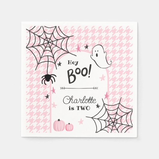 Rosa Hahnentrittmuster Halloween Niedlich Ghost 2. Serviette (Vorderseite)