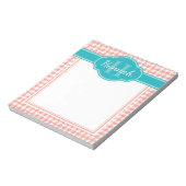 Rosa Hahnentrittmuster Muster Aquamarin Monogramm Notizblock (Rotiert)