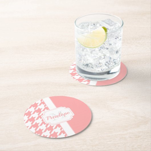 rosa Hahnentrittmuster Muster Runder Pappuntersetzer (Vor Ort)