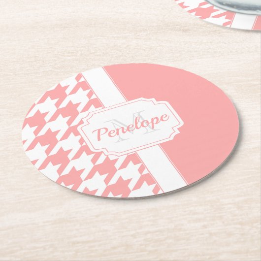 rosa Hahnentrittmuster Muster Runder Pappuntersetzer (Angewinkelt)