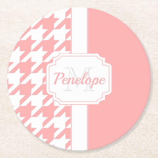 rosa Hahnentrittmuster Muster Runder Pappuntersetzer (Vorderseite)