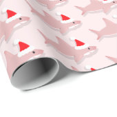 Rosa Hai in der Weihnachtsmannmütze Weihnachtsfeie Geschenkpapier (Rolleneckpunkt)