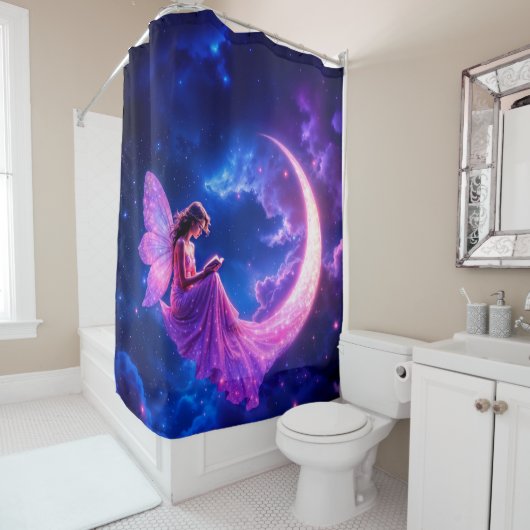 Rosa Halbmond Märchenmärchen Sternenkunst Duschvorhang (Beispiel)