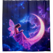 Rosa Halbmond Märchenmärchen Sternenkunst Duschvorhang (Vorderseite)
