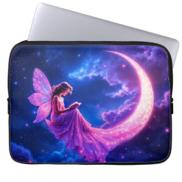 Rosa Halbmond Märchenmärchen Sternenkunst Laptopschutzhülle