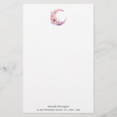 Rosa Halbmond mit Hübschen Blume Briefpapier (Vorderseite)