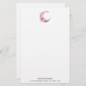 Rosa Halbmond mit Hübschen Blume Briefpapier (Vorne/Hinten)