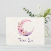 Rosa Halbmond mit Hübschen Blume Dankeskarte (Stehend Vorderseite)