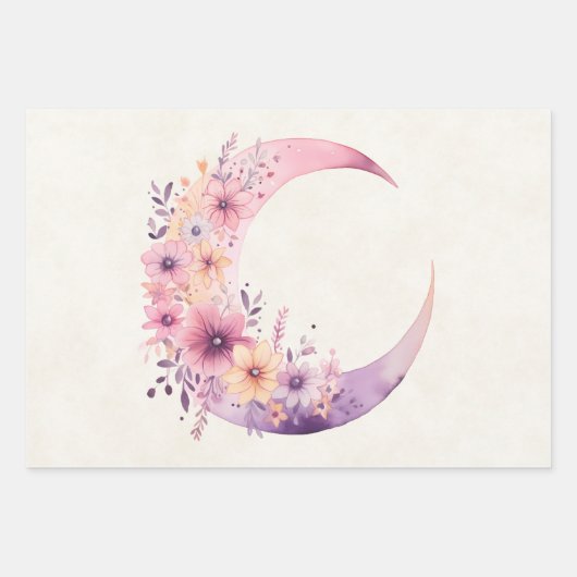 Rosa Halbmond mit Hübschen Blume Geschenkpapier Set (Vorderseite)