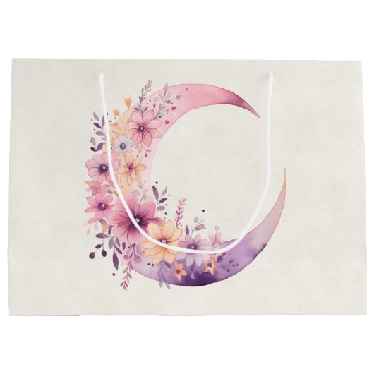Rosa Halbmond mit Hübschen Blume Große Geschenktüte (Rückseite)