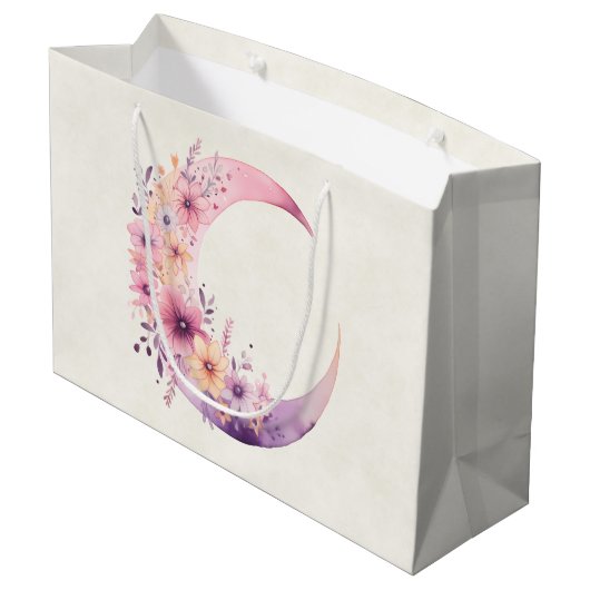 Rosa Halbmond mit Hübschen Blume Große Geschenktüte (Rückseite Schrägansicht)