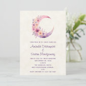 Rosa Halbmond mit Hübschen Blume Hochzeit Einladung (Stehend Vorderseite)